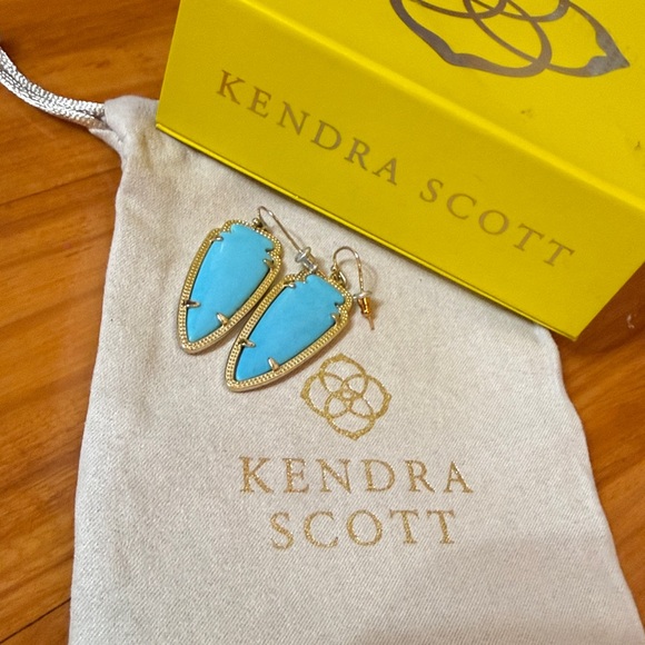 Kendra Scott Turquoise and Gold Drop Earrings - Picture 2 of 3
